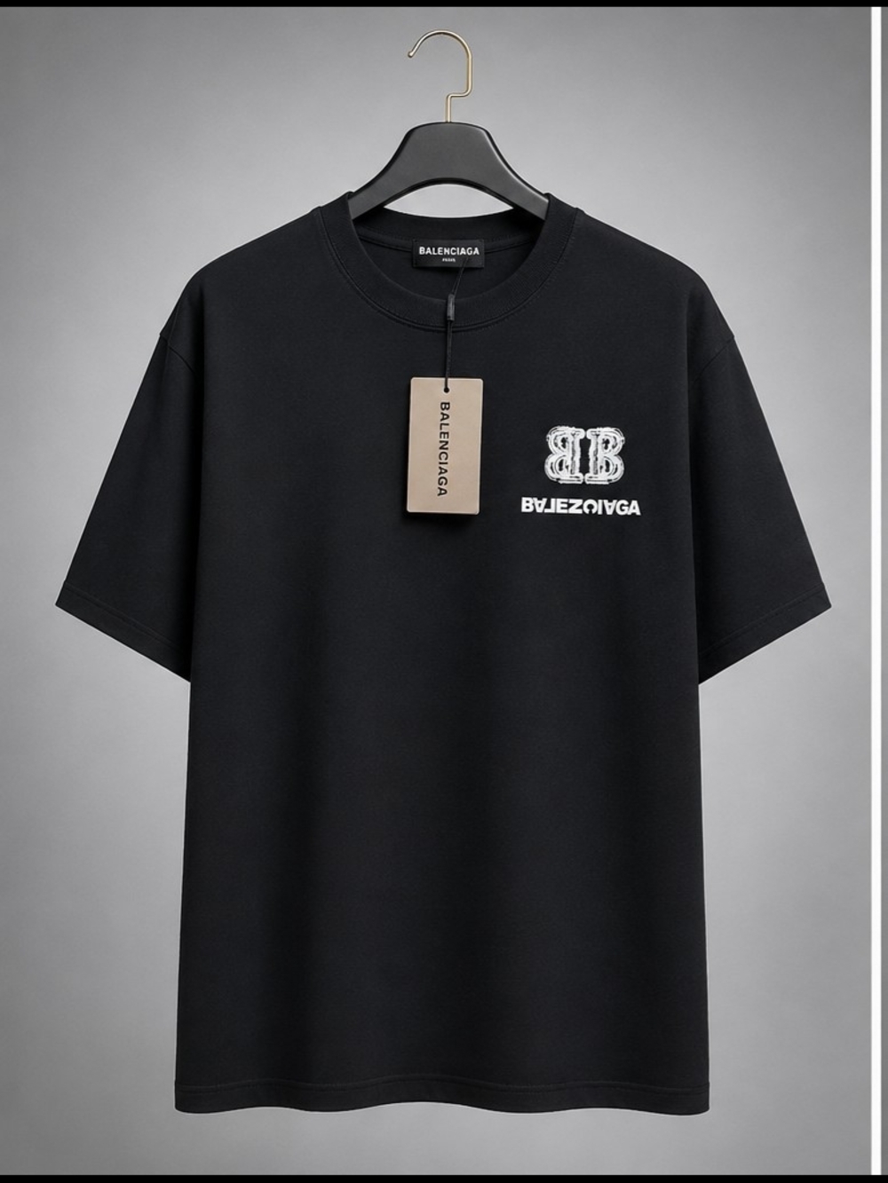 Balenciaga Black Crewneck Tee with White Logo Patch